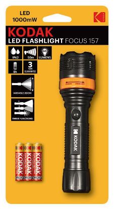 Picture of TORCIA KODAK LED 1pz FOCUS 157 FLASHLIGHT 1000MW + 3AAA BLISTER