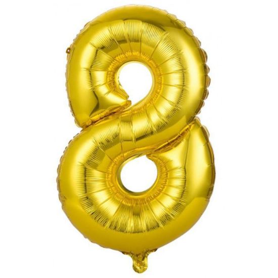 Immagine di PALLONCINI MYLAR NUMERO 8 ORO METAL 1pz - 101cm