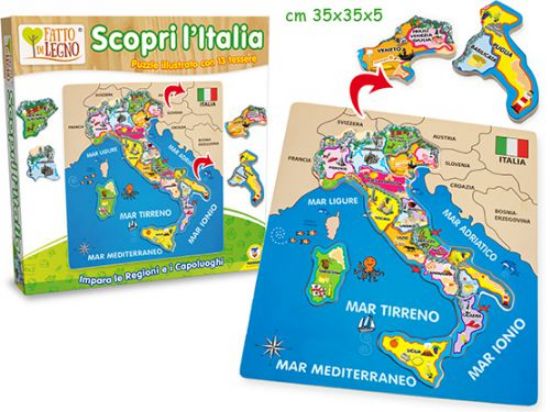 Picture of GIOCHI FATTO DI LEGNO - SCOPRI L'ITALIA PUZZLE 13pz staccabili 30x30x0.8cm