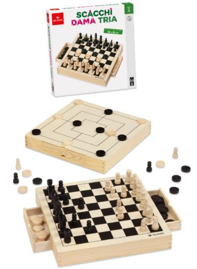 Immagine di GIOCHI SCATOLA DAMA / SCACCHI IN LEGNO DAL NEGRO 1pz - G53490