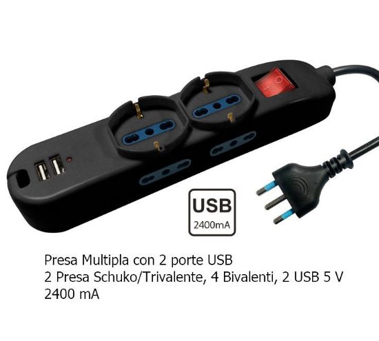 Picture of MULTIPRESA CIABATTA 2 POSTI SCHUKO + 4 bivalenti + 2 USB -  NOVALINE