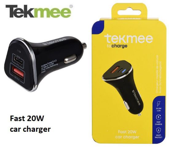 Immagine di CARICABATTERIE DA AUTO USB + TYPE-C 1pz NERO - TEKMEE