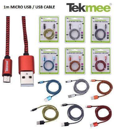 Immagine di CAVETTO USB MICRO PER ANDROID NYLON 1pz 1mt COLORI ASS. TEKMEE