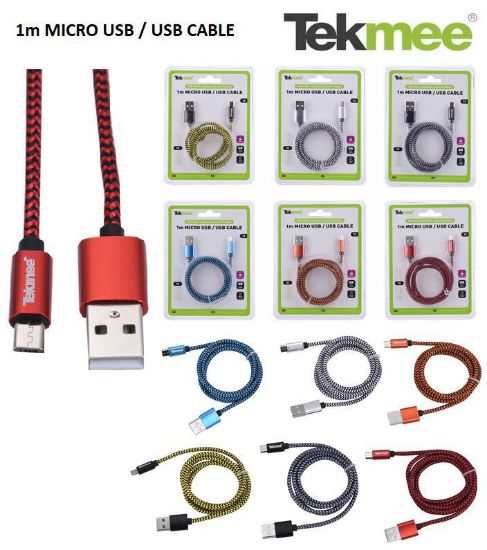 Immagine di CAVETTO USB MICRO PER ANDROID NYLON 1pz 1mt COLORI ASS. TEKMEE