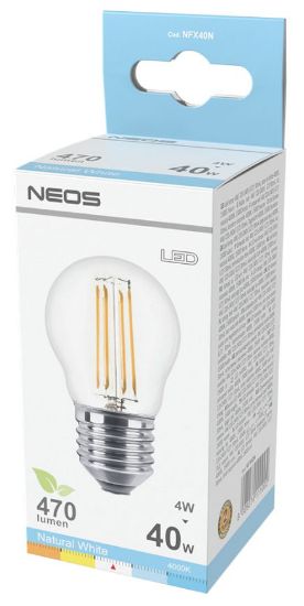 Immagine di LAMPADINE LED FILAMENTO E27 4W SFERA LUCE NATURALE 1pz 4000K/470im - NEOS NOVALINE