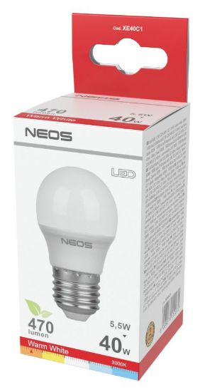 Immagine di LAMPADINE LED E27 5,5W SFERA LUCE CALDA 1pz 3000K/470im A+ - NEOS NOVALINE