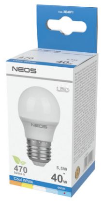 Immagine di LAMPADINE LED E27 5,5W SFERA LUCE FREDDA 1pz 6500K/470im A+ - NEOS NOVALINE