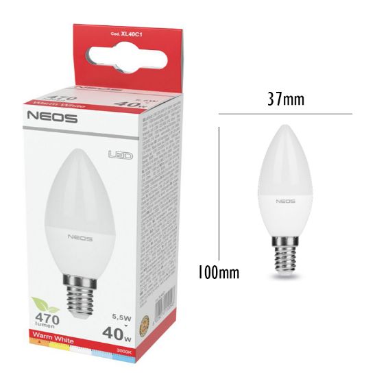 Immagine di LAMPADINE LED E14 5W OLIVA LUCE CALDA 1pz 3000K/470im A+ - NEOS NOVALINE