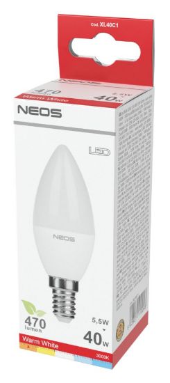 Picture of LAMPADINE LED E14 5W OLIVA LUCE CALDA 1pz 3000K/470im A+ - NEOS NOVALINE