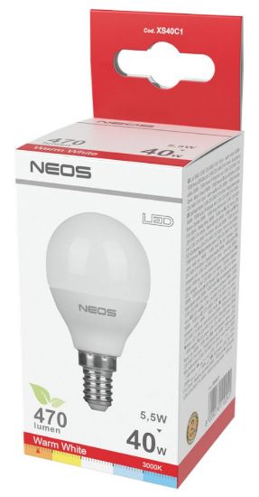 Immagine di LAMPADINE LED E14 5,5W SFERA LUCE CALDA 1pz 3000K/470im A+ - NEOS NOVALINE