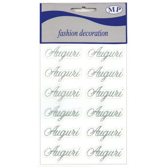 Picture of STICKERS AUGURI 10 FOGLI ARGENTO GLITTER