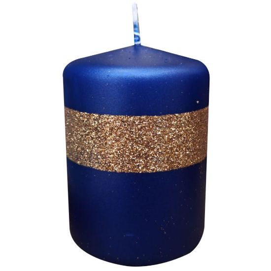 Picture of CANDELA MOCCOLO BLU/ORO  D7H10cm - NATALE