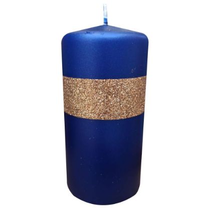 Immagine di CANDELA MOCCOLO BLU/ORO  D7H15cm - NATALE