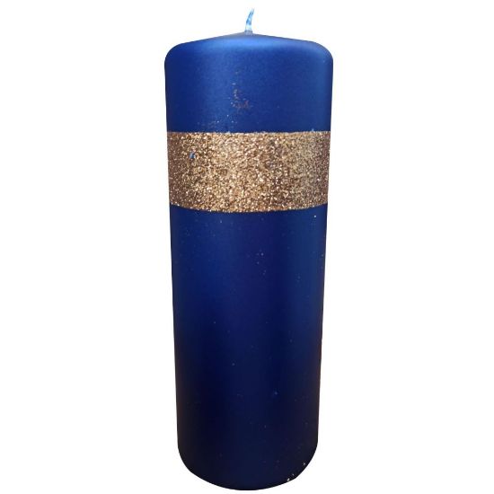 Immagine di CANDELA MOCCOLO BLU/ORO  D7H20cm - NATALE