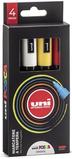 Immagine di PENNARELLI UNI POSCA MEDIO ASS. 4pz PC5 COLORI ASSORTITI