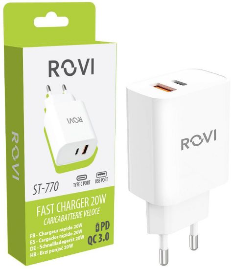 Picture of PRESA ALIMENTAZIONE DA MURO USB-C+ USB-A 1pz 20W FAST CHARGER - ROVI