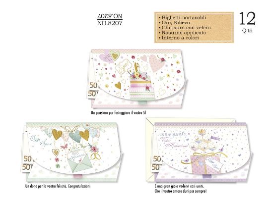 Immagine di BIGLIETTI CROMO NOZZE PORTASOLDI 12pz