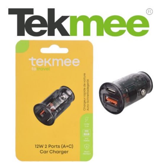 Picture of CARICABATTERIE DA AUTO USB + TYPE-C 1pz TRASPARENTE - TEKMEE