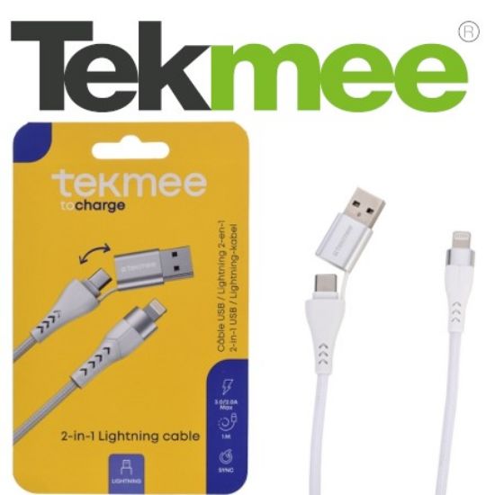 Immagine di CAVETTO 1M 2in1 LIGHTNING to TYPE-C 1pz BIANCO - TEKMEE