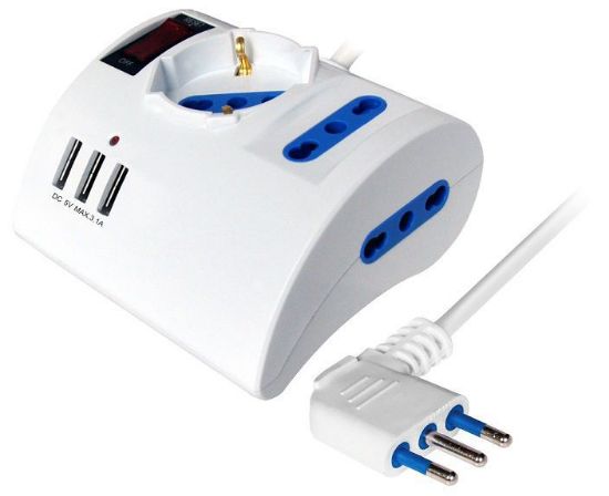 Picture of MULTIPRESA CIABATTA CON PROTEZIONE SOVRACCARICO 2P 10/16+SCHUKO 3USB -  NOVALINE