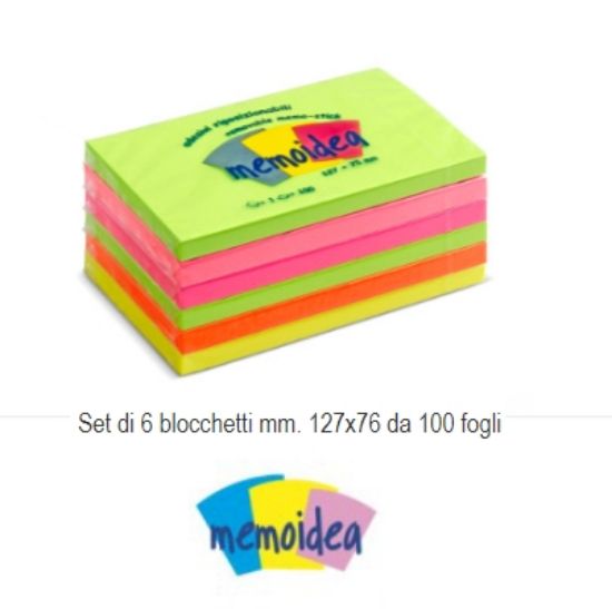 Immagine di POST-IT NOTES 217x76 6x100fg COLOR NEON 6colori - MEMOIDEA