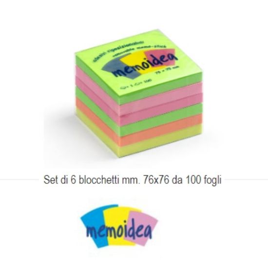 Picture of POST-IT NOTES 76x76 6x100fg COLOR NEON 6colori - MEMOIDEA