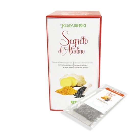 Immagine di REGINADIFIORI TISANE SCATOLA 15pz 3gr. SEGRETO DI ALADINO con curcuma, zenzero e pepe nero