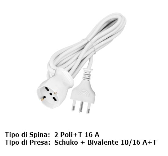 Picture of CAVO PROLUNGA 5mt SPINA 16A/SCHUKO PRESA 10/16A BIANCO -  NOVALINE