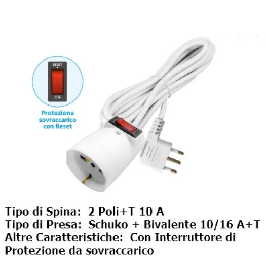 Picture of CAVO PROLUNGA con INDICATORE PROTEZIONE SPINA 10A PRESA SCHUKO 10/16A -  NOVALINE