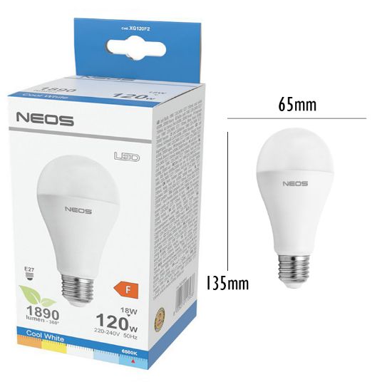 Immagine di LAMPADINE LED E27 18W GOCCIA LUCE FREDDA 1pz 6500K A+ - NEOS NOVALINE