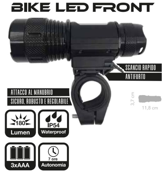 Picture of TORCIA LED BICI FRONTALINO 1pz - 180LUMEN