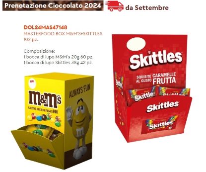 Picture of MASTERFOOD BOX M&M 20gr + SKITTLES 102pz BOCCA DI LUPO - PR2024