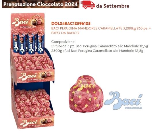 Immagine di BACI PERUGINA CARAMELLATO EXPO 263pz C.A. 3,288kg EXPO DA BANCO in CARTONE - PR2024