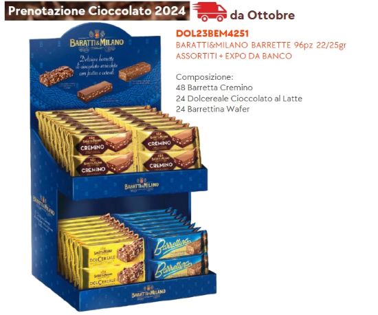 Picture of BARATTI&MILANO BARRETTE 96pz 22/25gr ASSORTITI + EXPO DA BANCO - PR2024