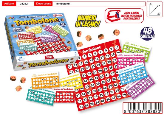 Immagine di GIOCHI TOMBOLA 48 CARTELLE CON NUMERI IN LEGNO