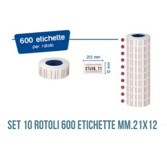 Immagine di ETICHETTA PREZZI PER PREZZATRICE 2112 PERMANENTE 21x12mm 10pz BIANCO x PREZZ. MOD.550