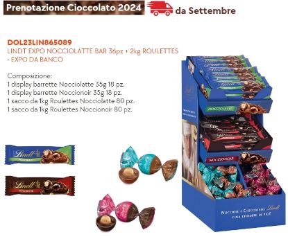 Picture of LINDT EXPO NOCCIOLATTE BAR 36pz + 2kg ROULETTES - EXPO DA BANCO