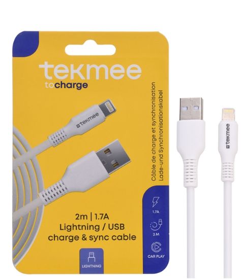 Immagine di CAVETTO USB to LIGHTNING 1pz 2mt BLISTER - TEKMEE