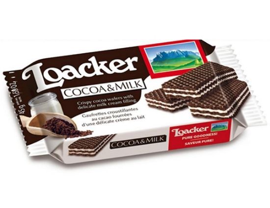 Picture of BISCOTTI WAFER LOACKER CACAO E LATTE 45g 25pz