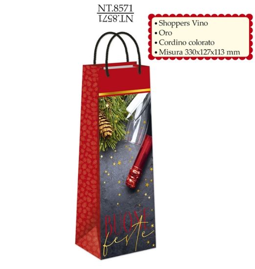 Picture of SACCHETTI SHOPPER DECOR NATALE BOTTIGLIA 12pz