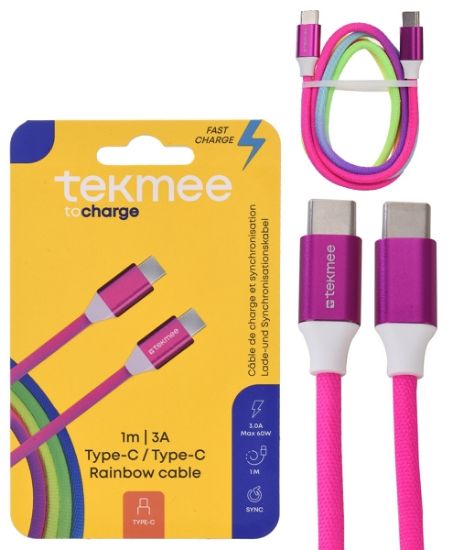 Immagine di CAVETTO TYPE-C TO TYPE-C 1pz 1mt RAINBOW BLISTER TEKMEE