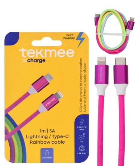 Immagine di CAVETTO TYPE-C TO LIGHTNING APPLE 1pz 1mt RAINBOW BLISTER TEKMEE