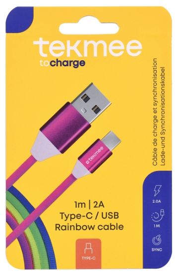 Picture of CAVETTO USB TO TYPE-C 1pz 1mt RAINBOW BLISTER TEKMEE