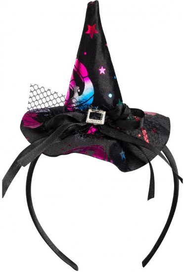 Immagine di CAPPELLINO CERCHIETTO STREGA NERO CON DECOR