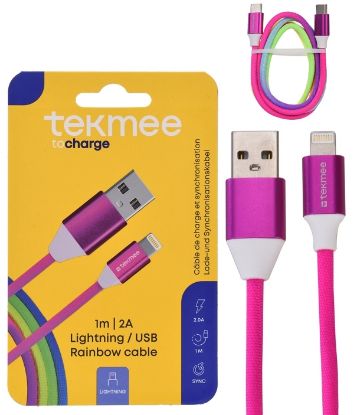 Picture of CAVETTO USB TO LIGHTNING 1pz 1mt RAINBOW BLISTER TEKMEE