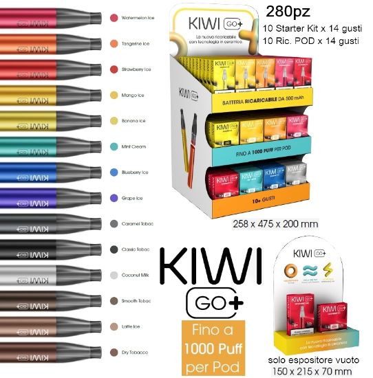 Immagine di KIWI GO PLUS POD OFFERTA ESPOSITORE 280pz 20mg/ml + EXPO DA BANCO