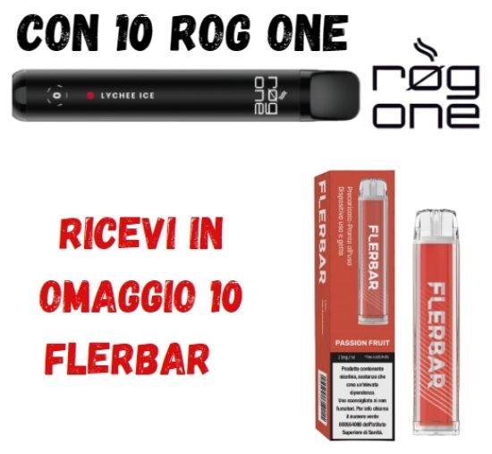 Immagine di ROG ONE 10pz 0mg/ml LYCHEE ICE + 10 FLERBAR omaggio PROMO composta da: