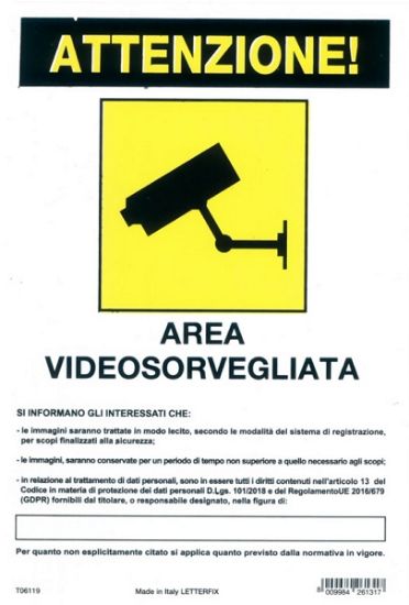 Immagine di TARGA AREA VIDEOSORVEGLIATA 20X30 1pz