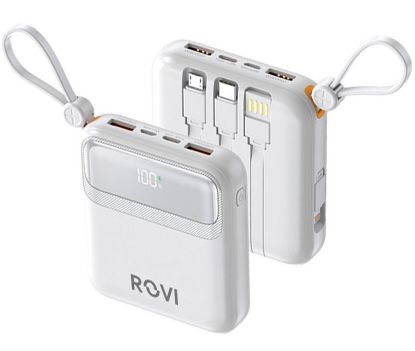 Picture of BATTERIA ESTERNA POWERBANK 10000mAh WHITE CON CAVI - ROVI