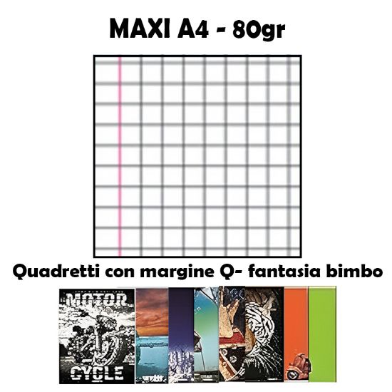 Picture of QUADERNI MAXI BIMBO Q 5mm 80gr - 10pz 21x29cm A4 - CON MARGINE